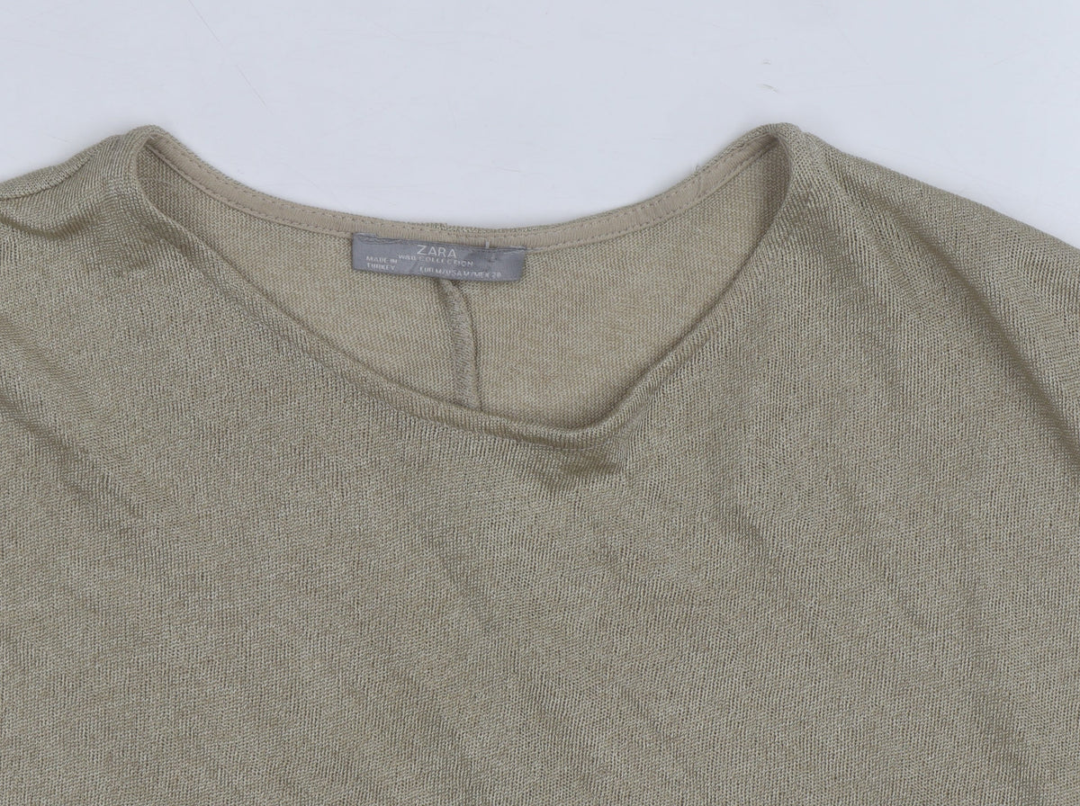 Zara Women Beige Colourblock Relaxed Knit Chiffon Blouse M