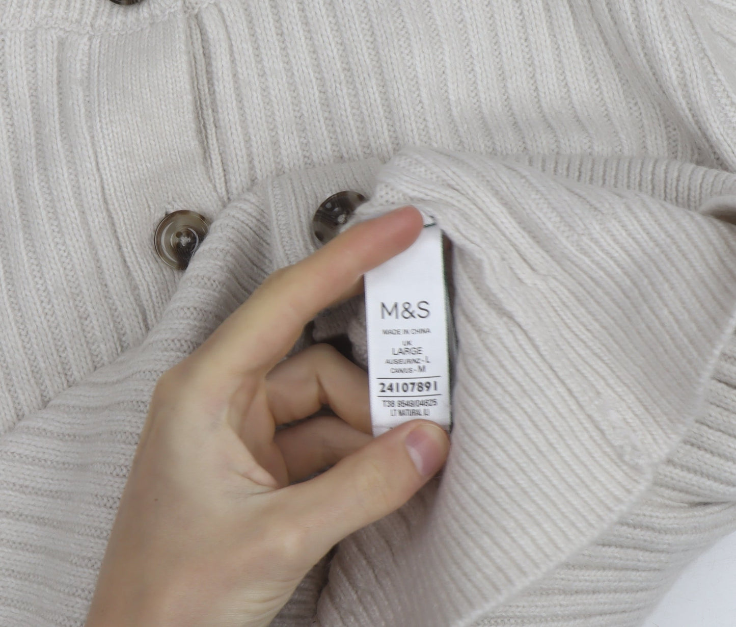 Marks and Spencer Women Beige Cotton Knit Cardigan L