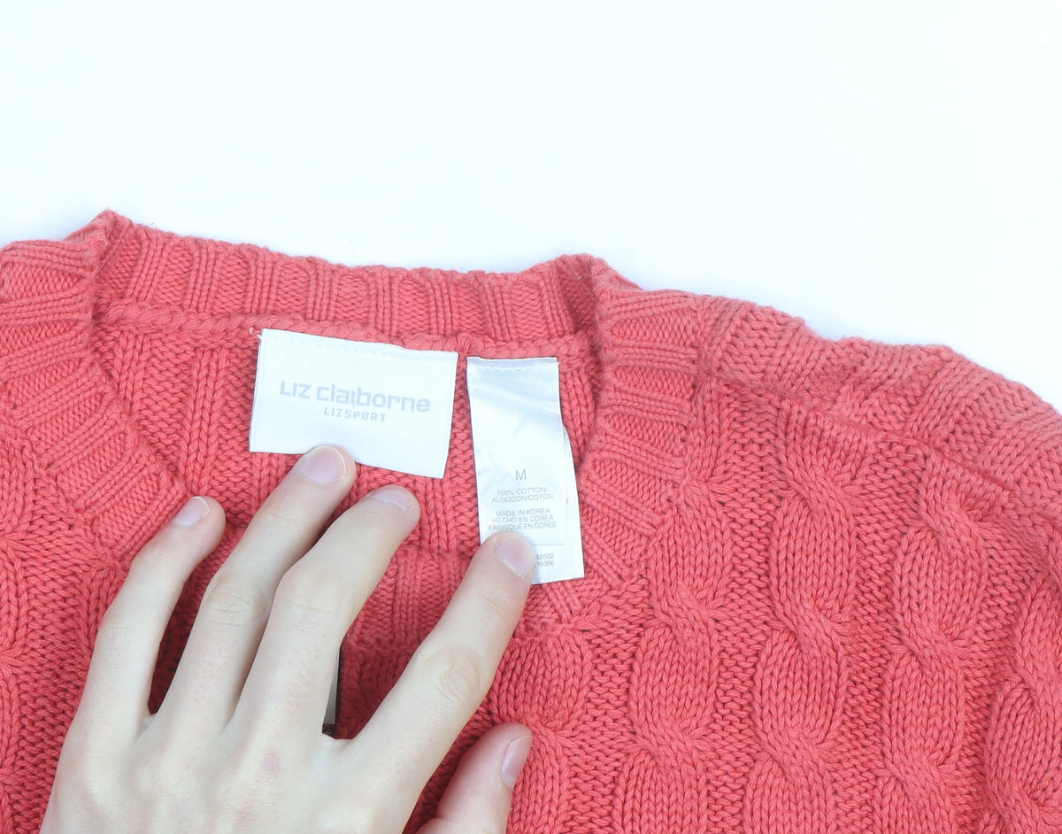 Liz Claiborne Womens Pink Cotton Cable-Knit Full Zip Jumper M
