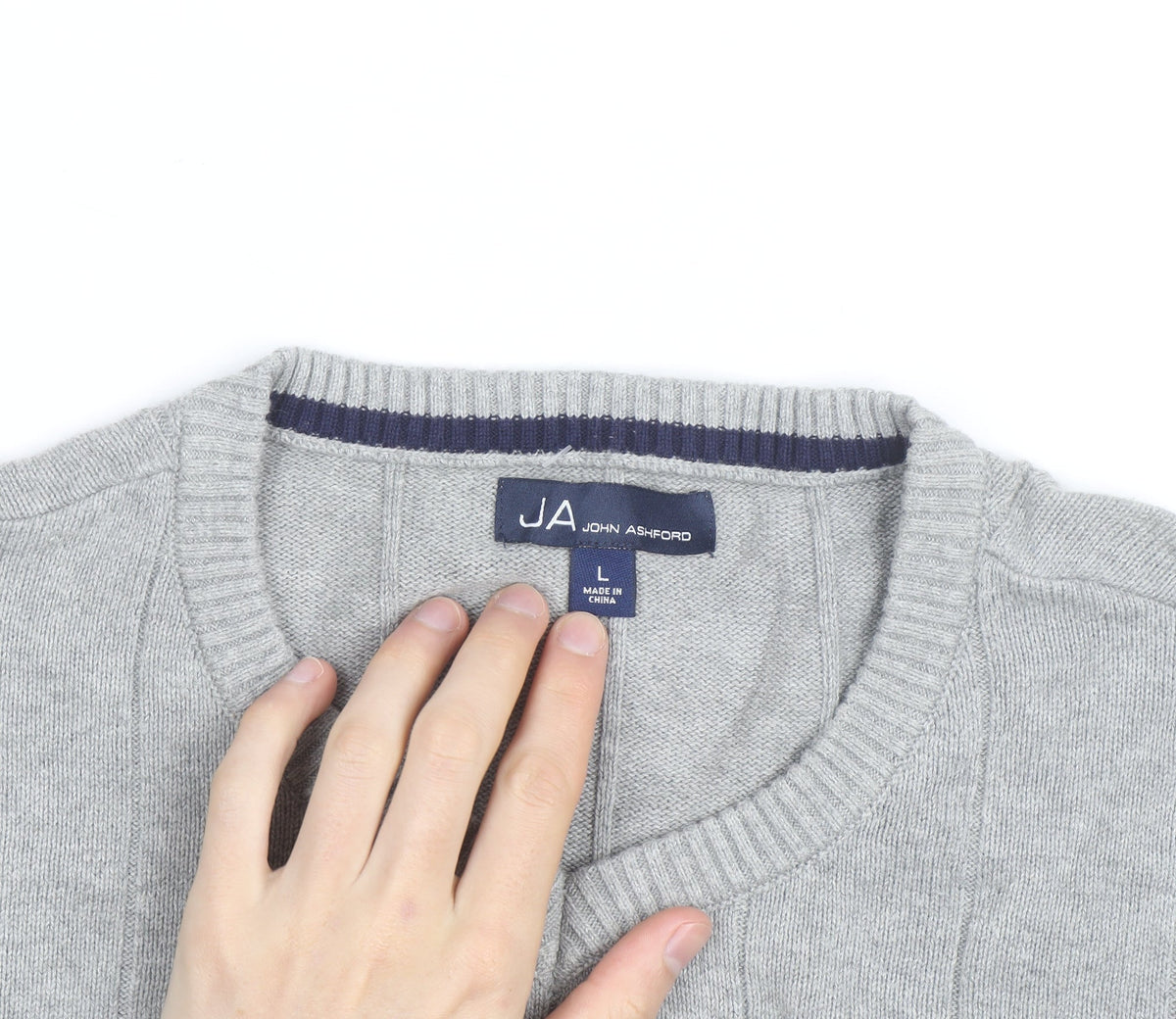 John Ashford Men's Grey V-Neck Cotton Pullover Jumper L