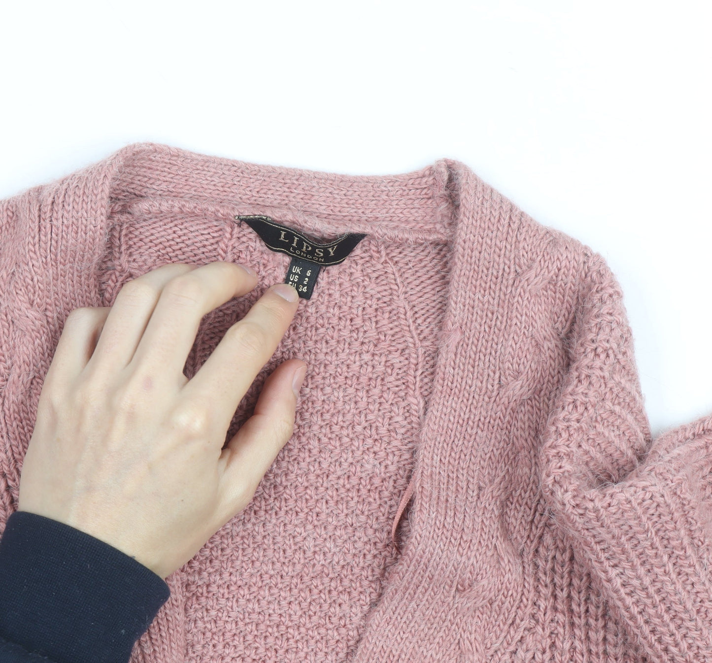 Lipsy Women Pink Cable-Knit Long Sleeve Open Cardigan Size 6