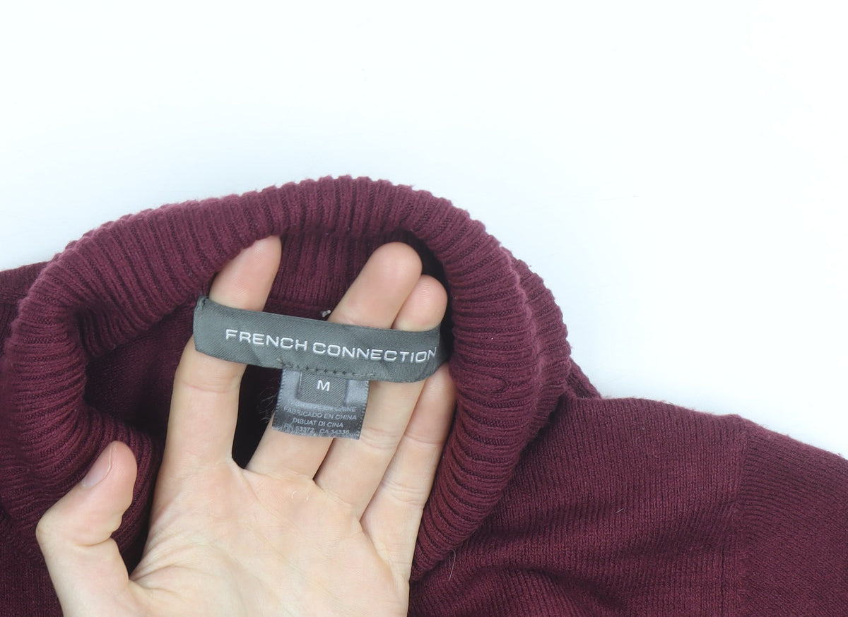 French Connection Men's Red Roll Neck Cotton Jumper Size M