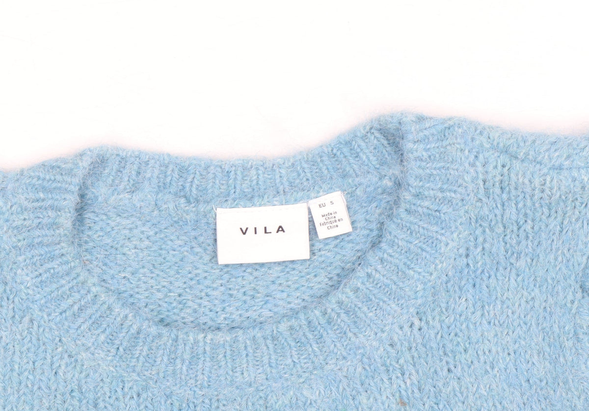 Vila Women Blue Short Sleeve Crew Neck Knit Pullover Jumper Size S
