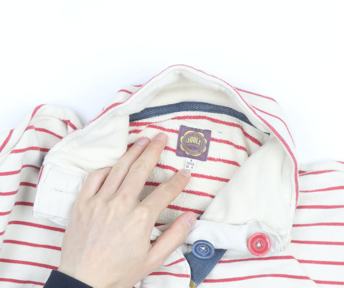 Joules Women White Red Stripe Pullover Sweatshirt Size 14