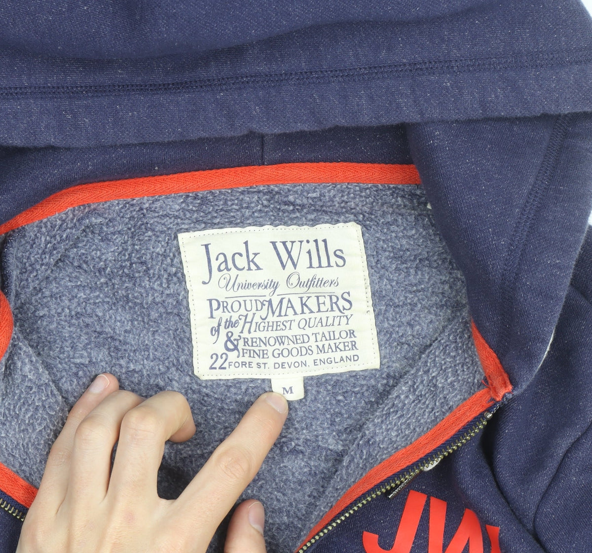 Jack Wills Men Blue Full Zip Hoodie M Logo Fleece Sweatshirt
