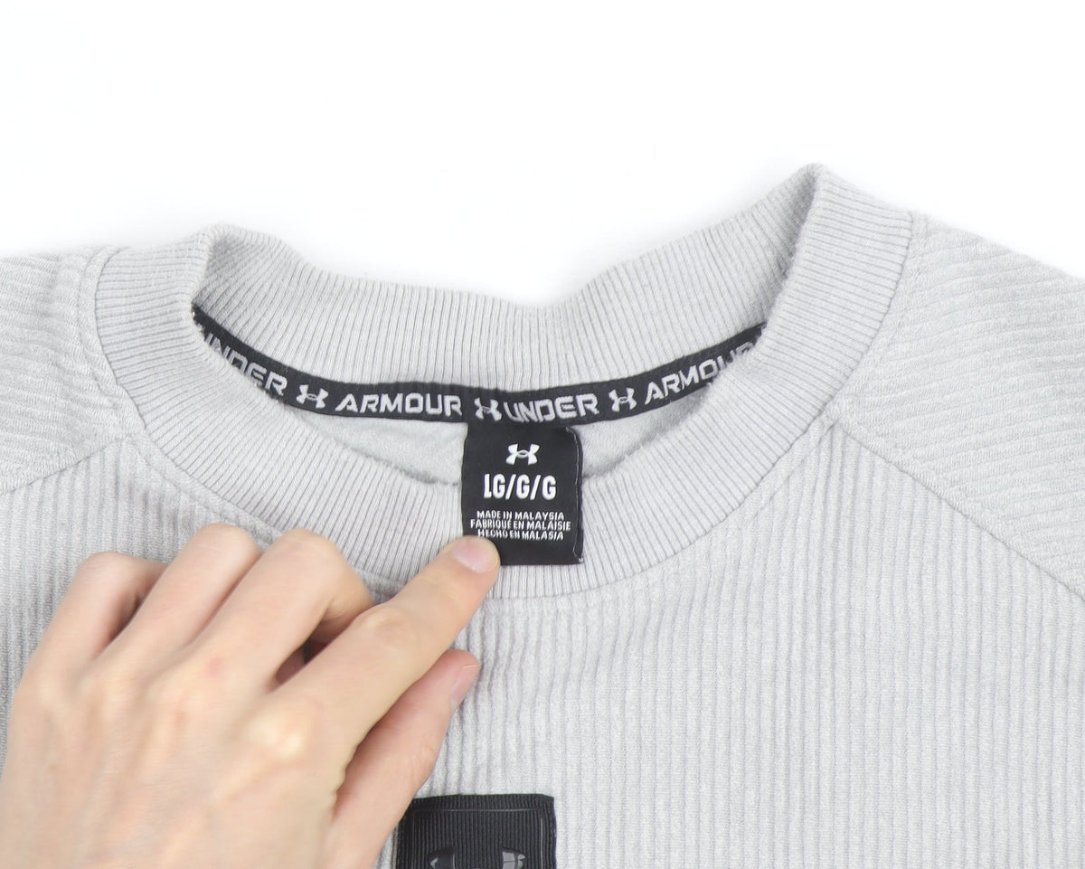 Under Armour Men's Grey Pullover Sweatshirt Size L Crew Neck Zip Detail