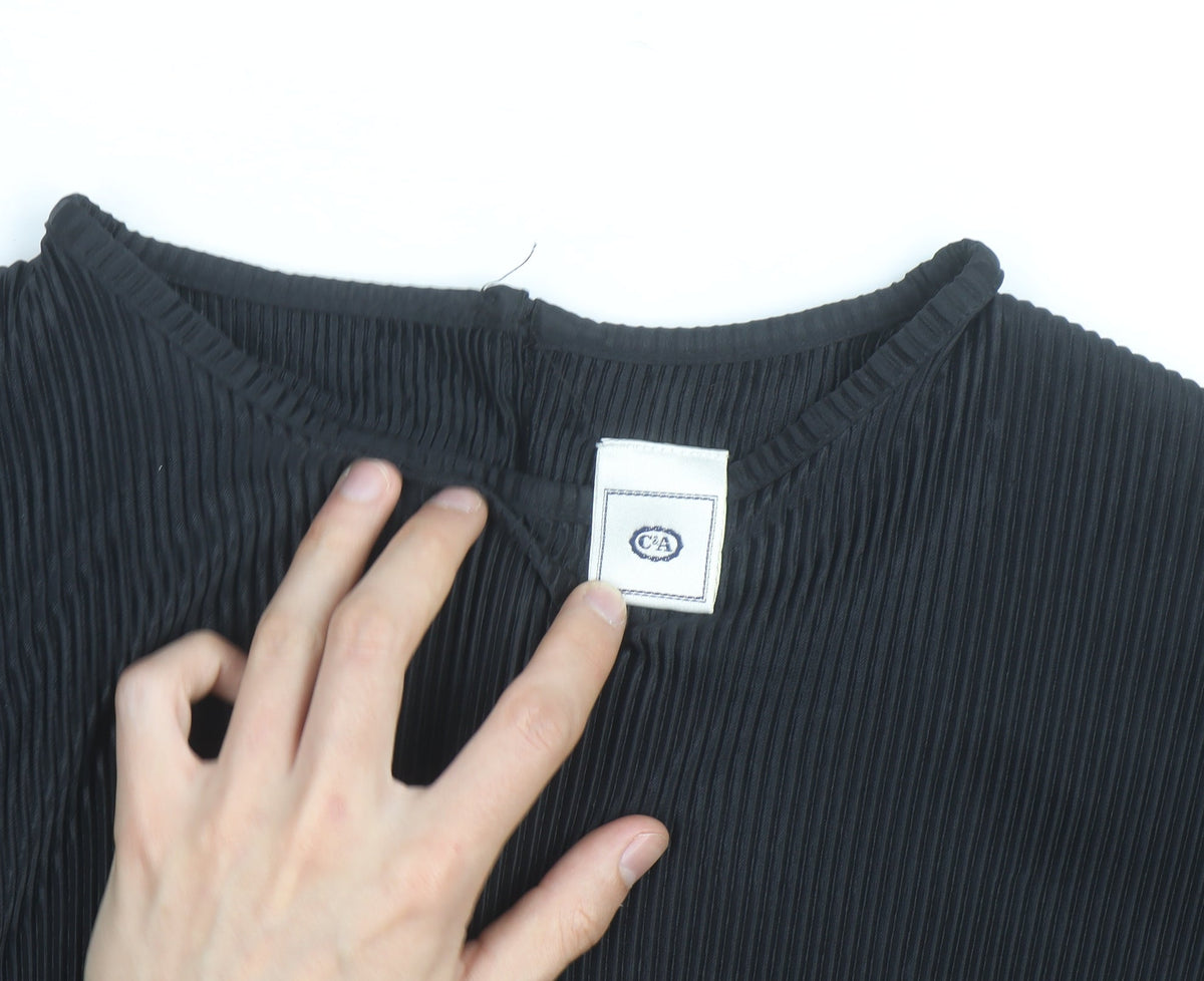 C&A Women’s Black Pleated Short Sleeve Blouse UK 20