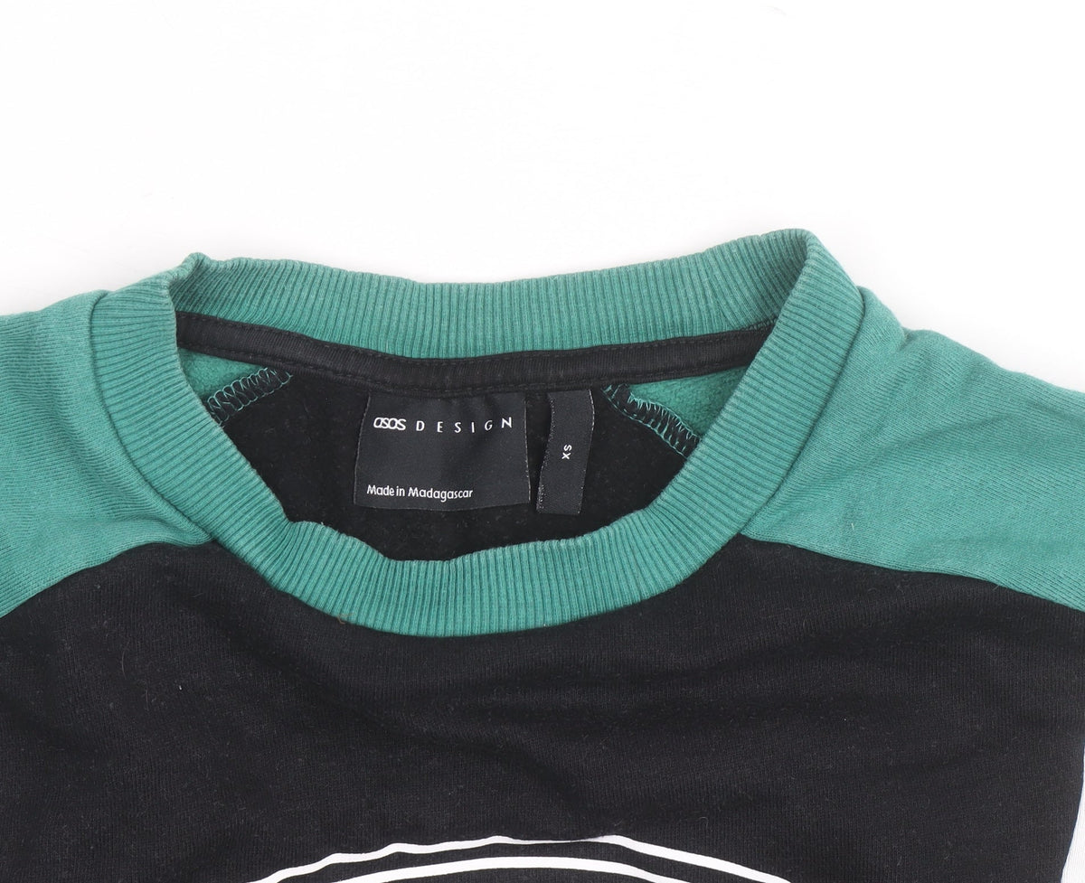 ASOS DESIGN Men's Black XS Raglan Graphic Pullover Sweatshirt