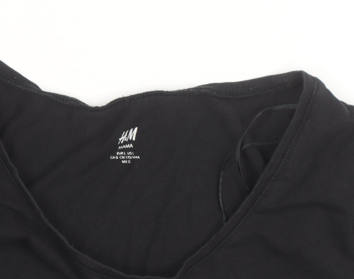 H&M Mama Black 3/4 Sleeve Maternity Scoop Neck Cotton Top L