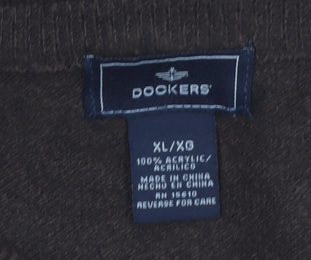 Dockers Men's Brown Argyle Crew Neck Acrylic Pullover Jumper XL