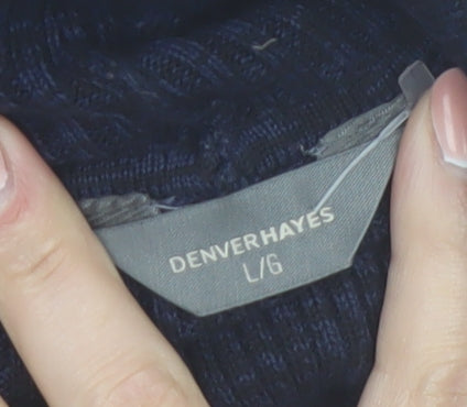 Denver Hayes Women's Blue Roll Neck Cotton Jumper Size L