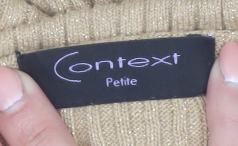 Context Petite Women’s Beige Roll Neck Ribbed Cotton Blend Jumper M
