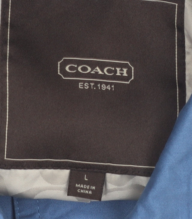 Coach Womens Blue Cotton Mid-Length Trench Coat L