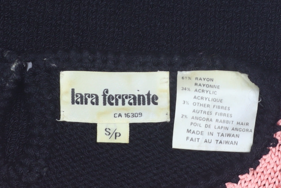 Lara Ferrante Womens Black Sequin Angora 80s Knit Pullover Jumper Size S