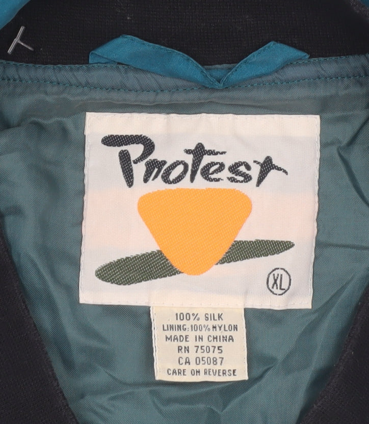 Protest Men's Blue Silk Bomber Jacket XL 90s Retro Full Zip