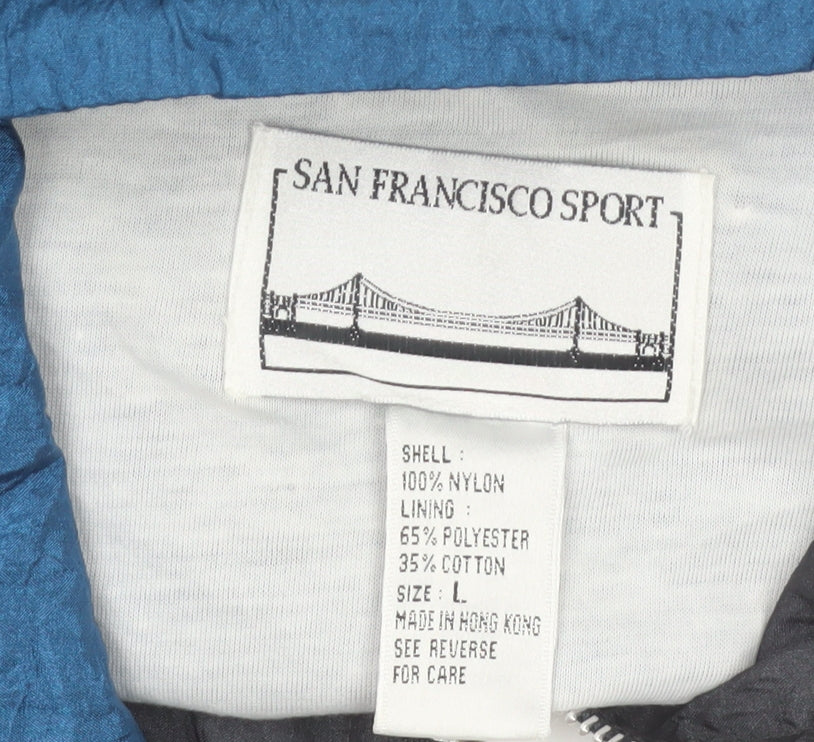 San Francisco Sport Men's Blue Black L 90s Windbreaker Jacket