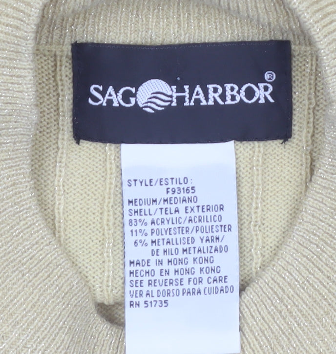 Sag Harbor Women's Beige Short Sleeve Mock Neck Pullover Jumper Size M