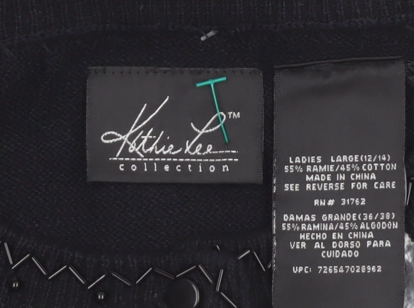 Kathie Lee Collection Women’s Black Beaded Cardigan Size L
