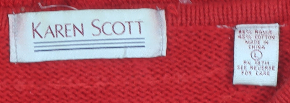 Karen Scott Women's Red Beaded Pullover Jumper Size L