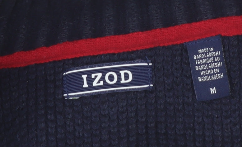 IZOD Men's Blue Fair Isle 1/4 Zip Cotton Knit Jumper Size M