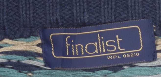 Finalist Men's Blue Fair Isle Crew Neck Wool Blend Jumper L