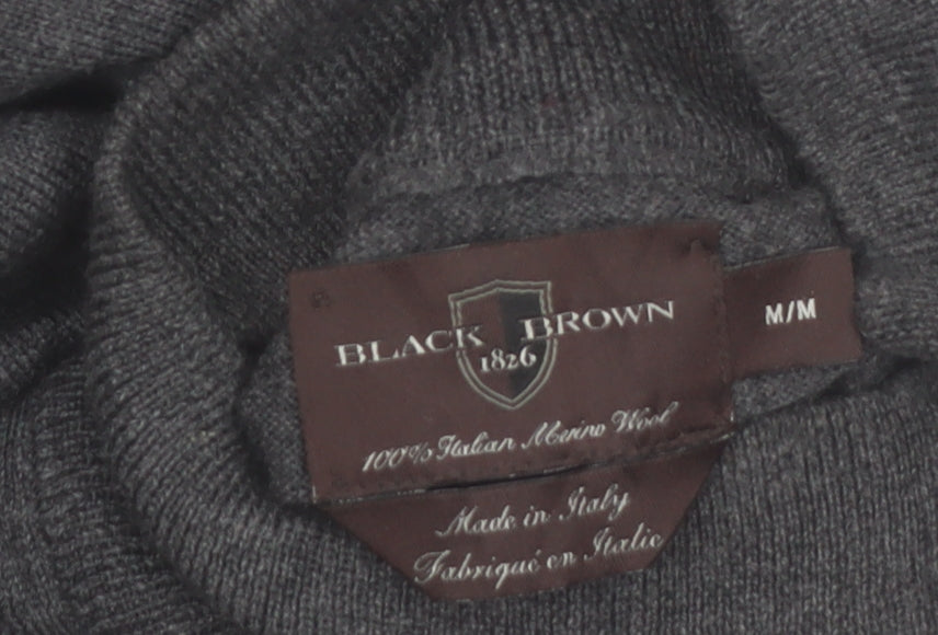 Black Brown 1826 Men's Grey Merino Wool Roll Neck Jumper M