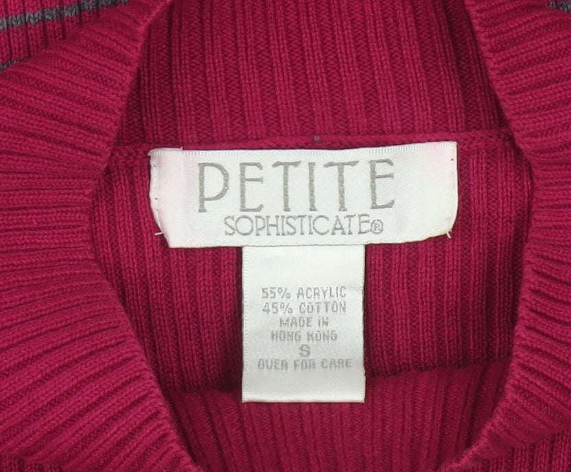 Petite Sophisticate Women Red Striped Mock Neck Knit Jumper S Petite