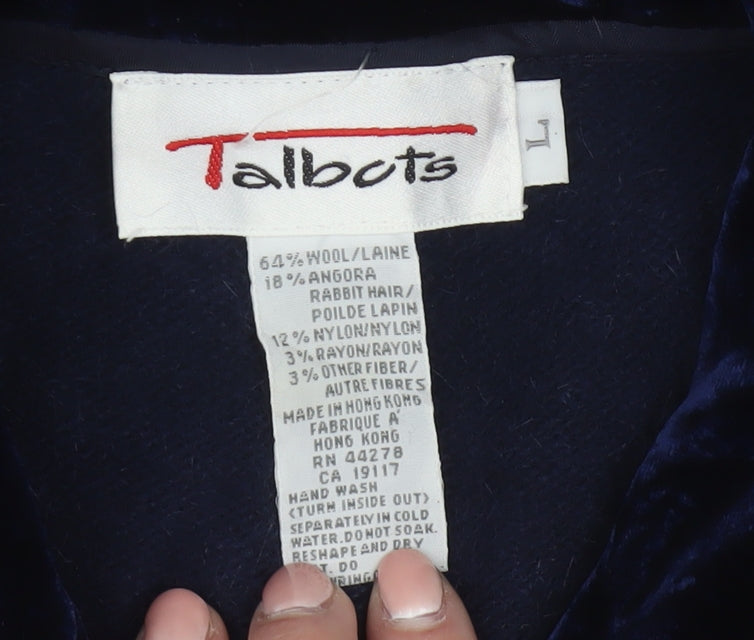 Talbots Womens Blue Wool Angora Embroidered Collared Cardigan L