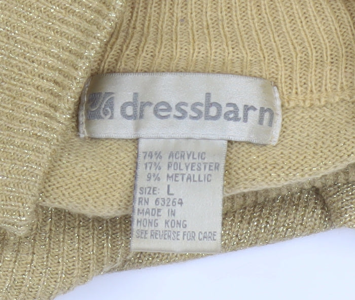 Dressbarn Women’s Gold L Mock Neck Metallic Knit Pullover Jumper
