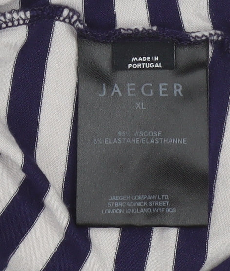 Jaeger Women’s Blue Striped 3/4 Sleeve Viscose Jersey T-Shirt XL
