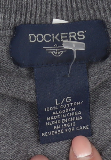 Dockers Men's Grey Argyle V-Neck Cotton Sleeveless Vest L