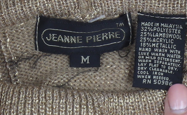 Jeanne Pierre Women Beige Cowl Neck Long Sleeve Pullover Jumper M