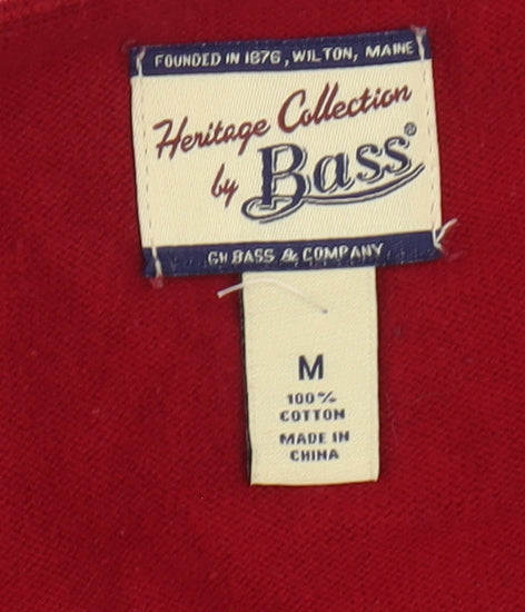 Bass Men's Red Argyle V-Neck Cotton Jumper Size M