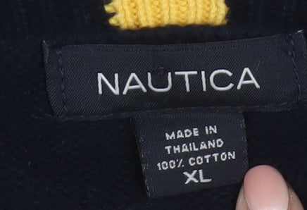 Nautica Men’s Blue Cotton Crew Neck Pullover Jumper XL
