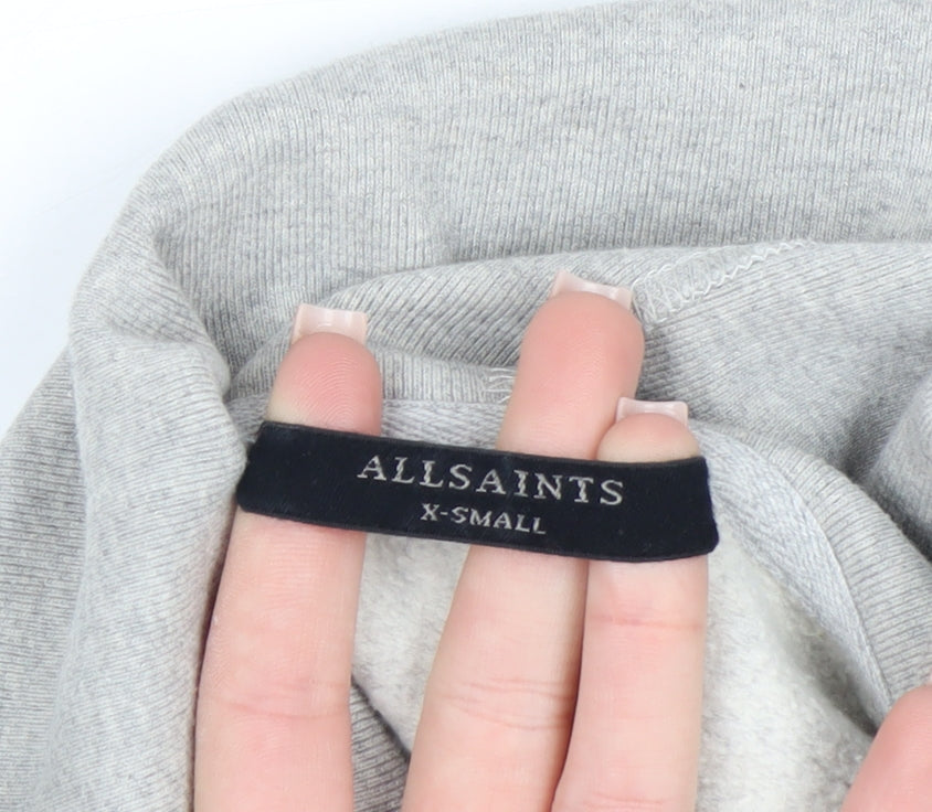 AllSaints Womens Grey XS Pullover Hooded Sweatshirt 100% Cotton