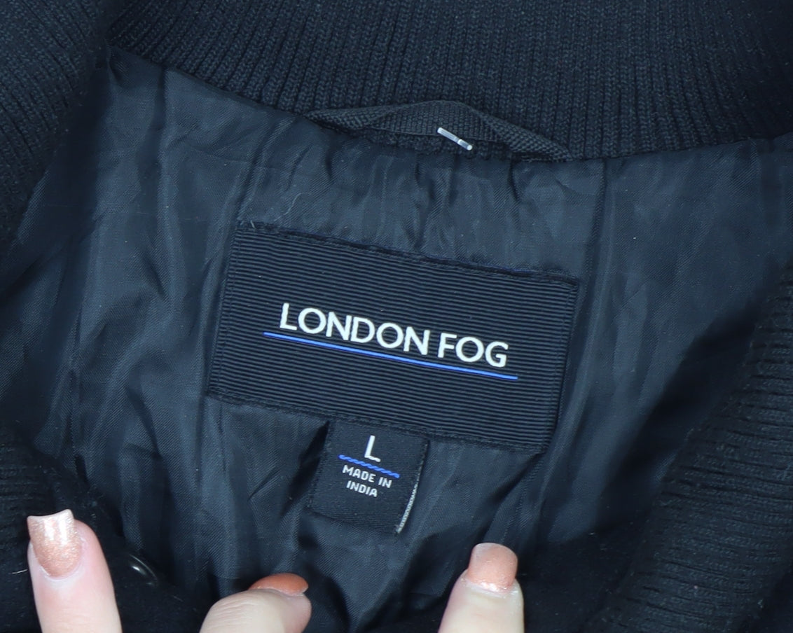 London Fog Men's Black Wool Bomber Jacket Size L Wool Blend