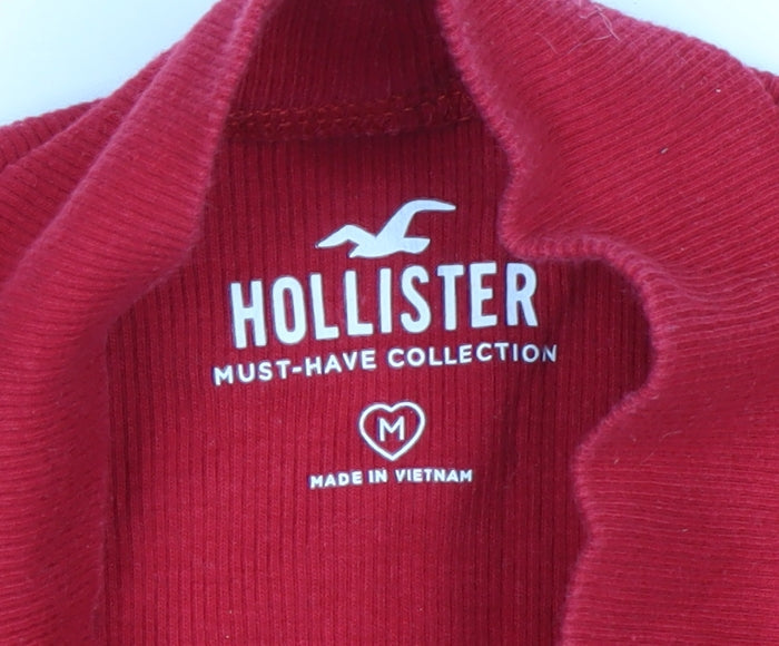 Hollister Women's Red Mock Neck Long Sleeve Cotton Top M