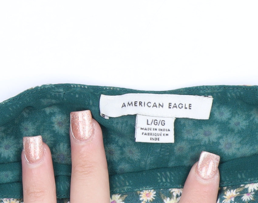 American Eagle Women’s Green Floral Puff Sleeve Tunic Blouse L