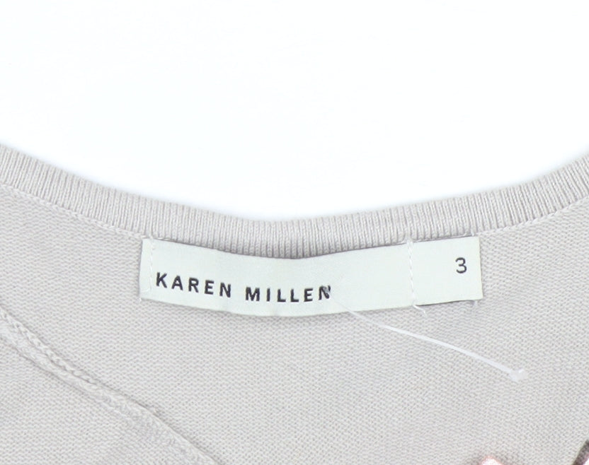 Karen Millen Women's Beige Short Sleeve Scoop Neck Pullover Jumper Size 12