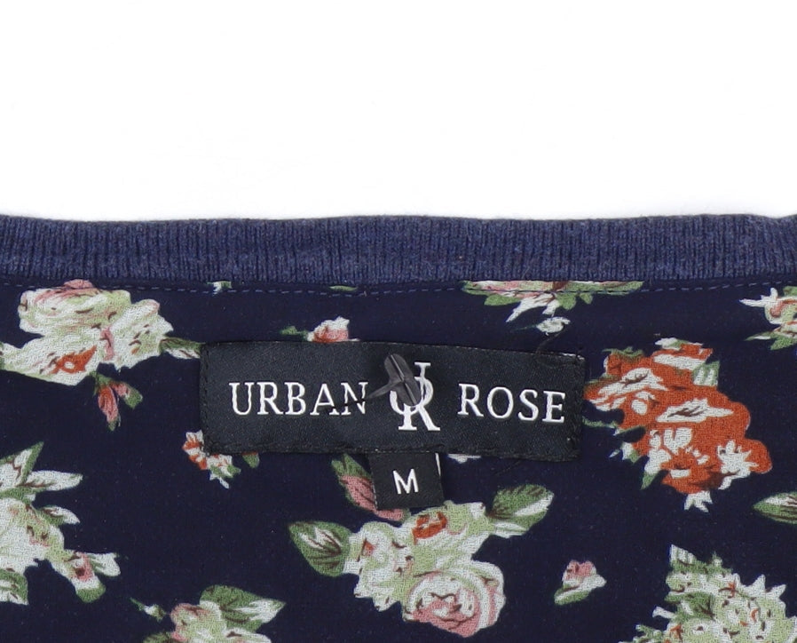 Urban Rose Women's Navy Floral Cardigan Medium Cotton Blend