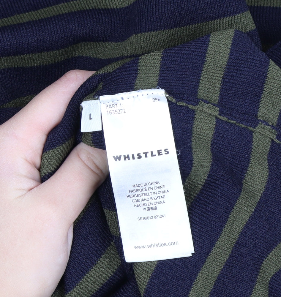 Whistles Men Green Navy Striped High Neck Pullover Jumper Size L