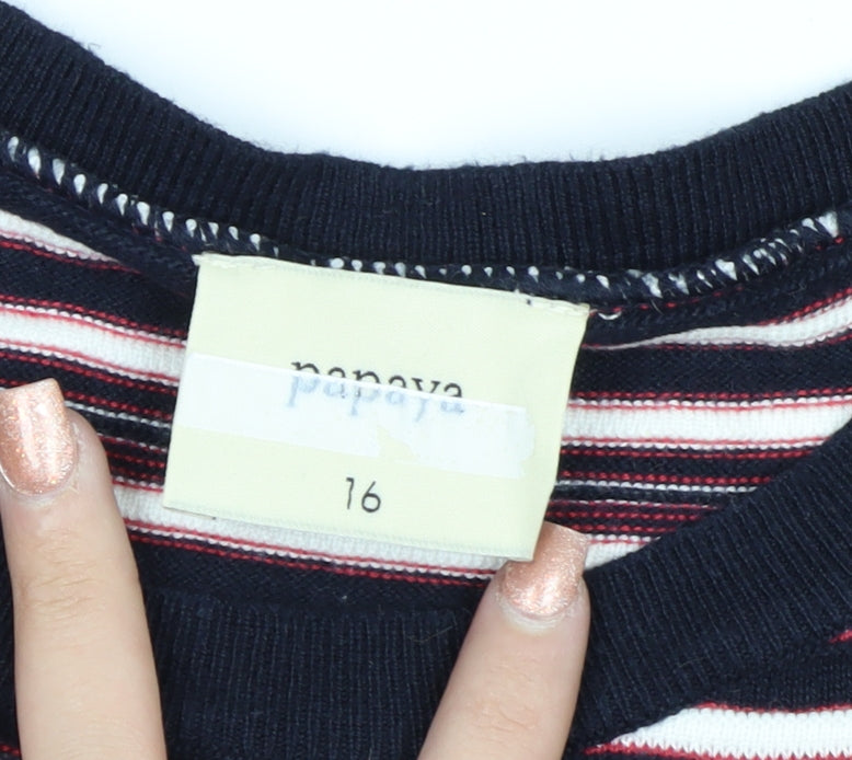 Papaya Women’s Multicoloured Striped Crew Neck Cotton Jumper Size 16