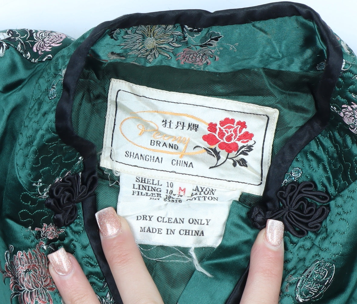 Peony Brand Women's Green Floral Embroidered Cardigan M