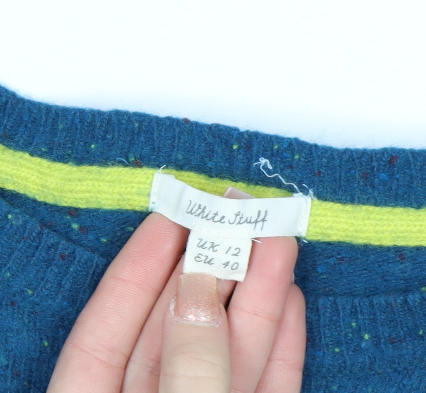 White Stuff Women's Blue Wool Knit Jumper UK 12 Crew Neck