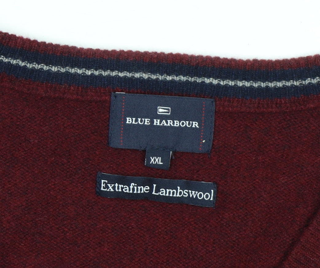 Marks & Spencer Blue Harbour Men's Red 2XL V-Neck Lambswool Jumper