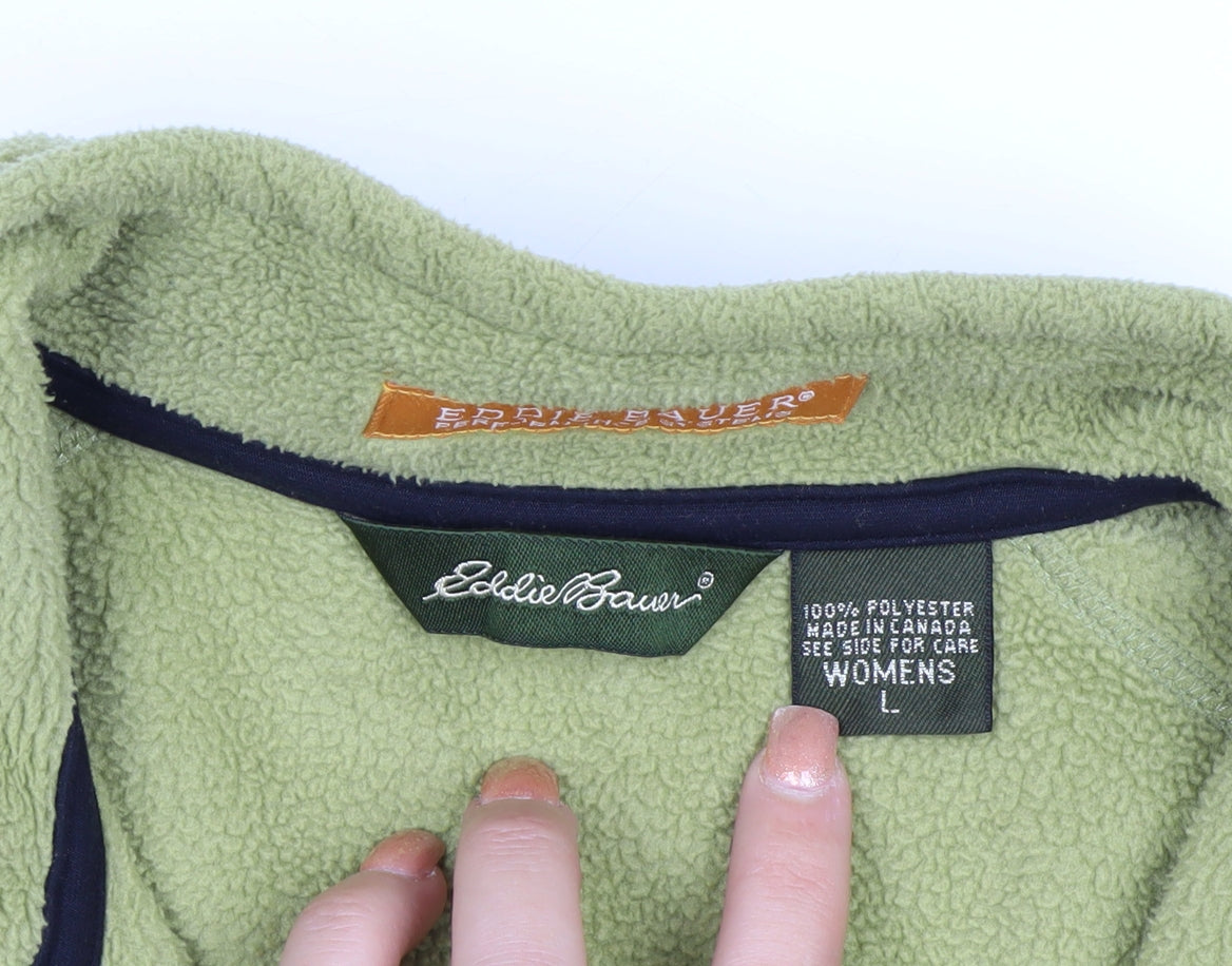 Eddie Bauer Womens Green Fleece Full Zip Jacket Size L Polartec Wind Pro