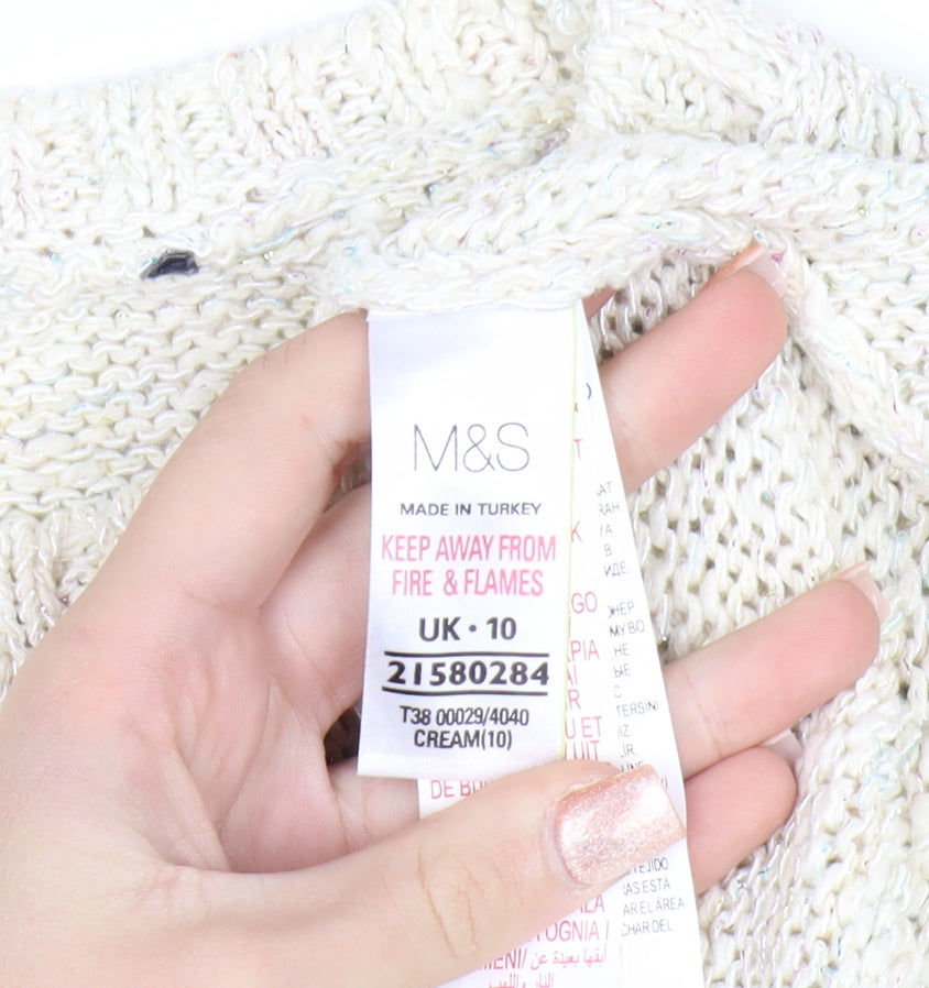 Marks & Spencer Women Ivory Heart Knit Jumper Size 10