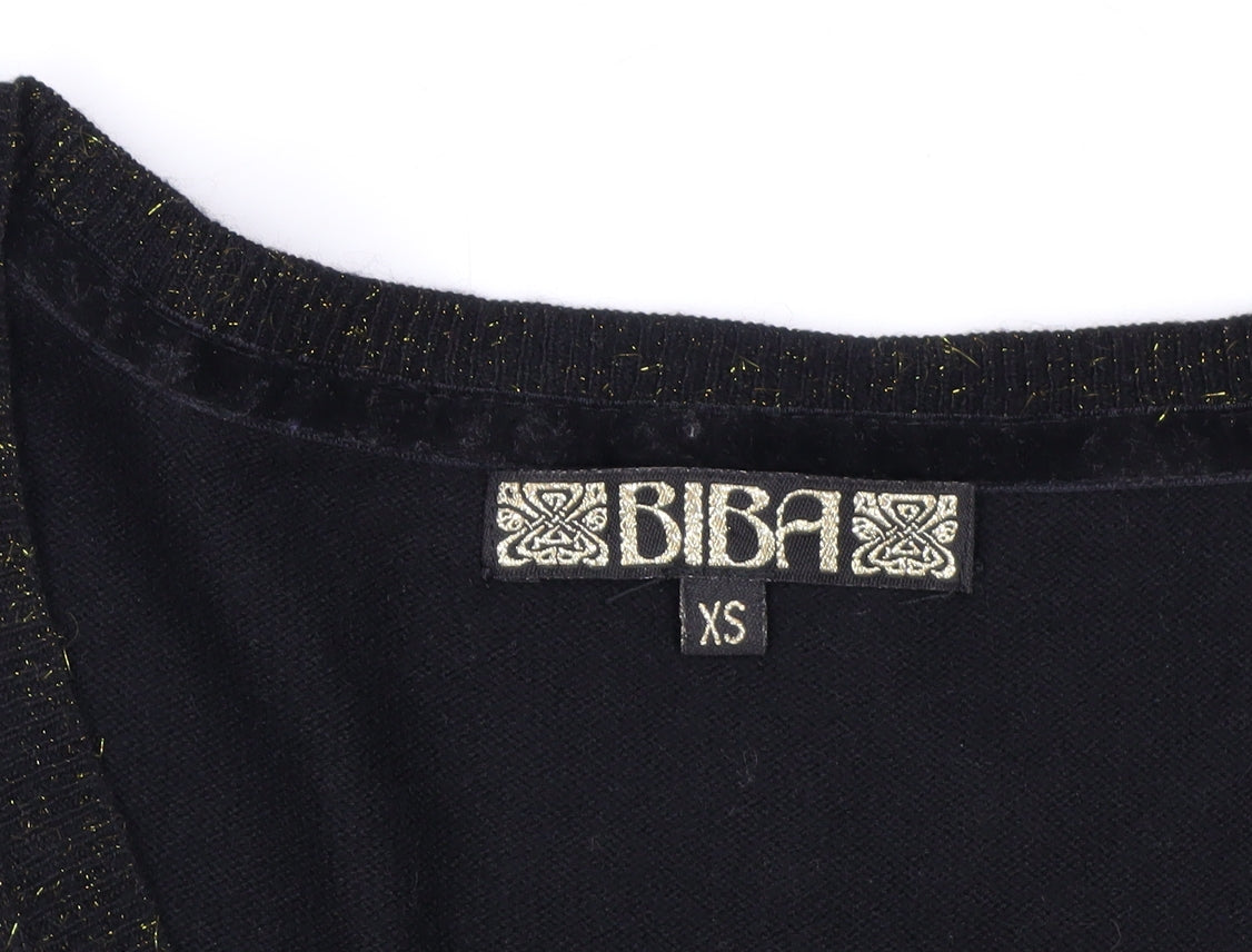 Biba Women's Black XS V-Neck Glitter Wool Blend Jumper