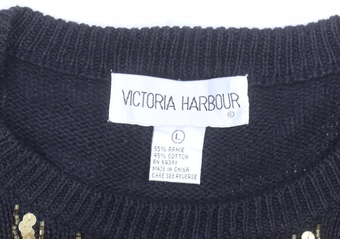 Victoria Harbour Women's Black Sequin Beaded Pullover Jumper Size L