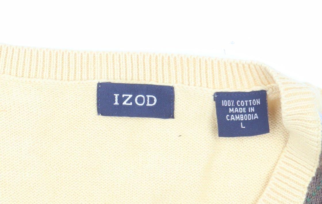 IZOD Men's Beige Argyle V-Neck Cotton Sleeveless Vest Jumper L